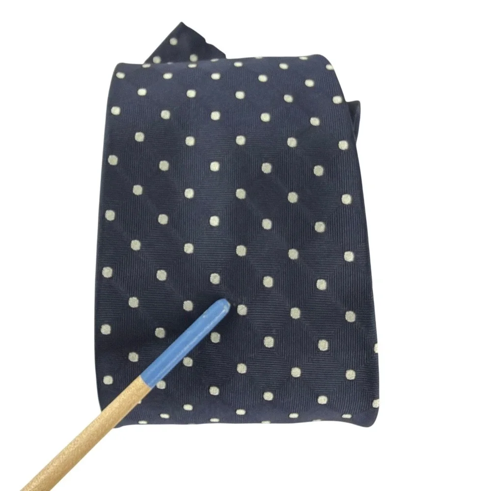 Ferrell Reed Navy Blue Polka Dot Silk Tie Woven in Switzerland Handmade Mens